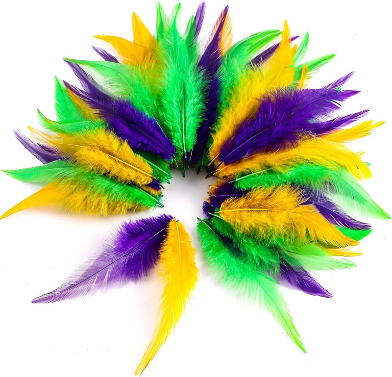 Holmgren Mardi Gras Craft Feathers - 200pcs 5-7inch Rooster Feathers for Mardi Gras Decoration Carnival Masquerade Party Costume Decoration (Mardi Gras) - Image 2